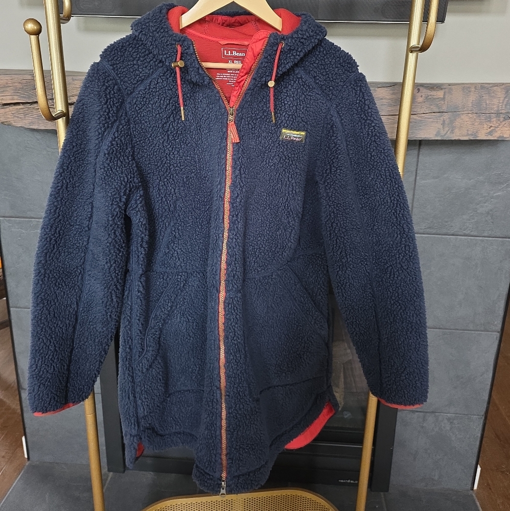 L.L. Bean Dark Blue Sherpa Fleece with Orange Accents